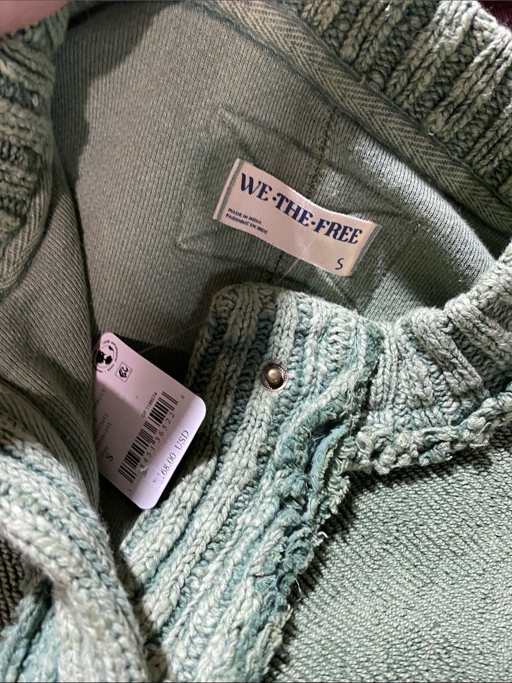 Free People Cute In This Cardi Cardigan Terry Green Frosty Spruce Small Sweater - Picture 5 of 5